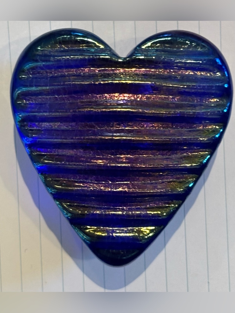 Robert Held Blue Iradecent  Heart/paperweight. Signed w/original gold sticker